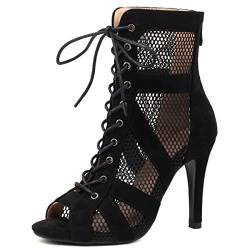 Roimaash Damen Dance ScHohe Hohe Ferse Schnüren Bujur Latin Dance Class Bootie Sandalen Peep Toe Gladiator Sandalen Party Heels Cage ScHohe Black Size 37 von Roimaash