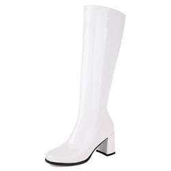 Roimaash Damen Gogo Stiefel Weiß Kniehoch 70er Jahre Stiefel, Weiss/opulenter Garten, 40.5 EU von Roimaash