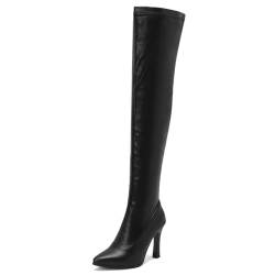 Roimaash Mode Stretch Stiefel Overknee Pull on Elastisch Thigh Hohe Stiefel Pointed Toe Block Heels Abend Party Dress Lange Stiefel Black Plus Size 34 von Roimaash