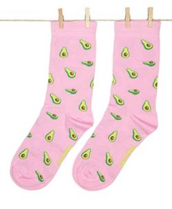 Roits Damen Lustige Avocado Rosa Socken 36-40 - Bunte Witzige Socken, Odd Fun Socks Geschenke Accessoires von Roits