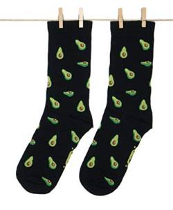 Roits Damen Lustige Avocado Schwarze Socken 36-40 - Bunte Witzige Socken, Odd Fun Socks Geschenke Accessoires von Roits