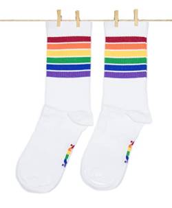Roits Damen Schwule Stolz Weiß Socken 36-40 - Bunte Flagge Pride CSD Sportsocken Unisex LGBTQ Accessoires Regenbogen Geschenke von Roits