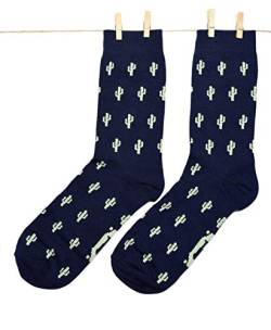 Roits Herren Kaktus Blau Socken 41-46 - Bunte Lustige Socken Männer, Cool Socks Geschenke Accessoires von Roits