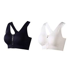 Rojeam Damen Sport BH Mit Reißverschluss Frauen Büstenhalter Trainieren Bustier Fuer Yoga Joggen BH Bustiers Tops Schwarz + Weiß M von Rojeam