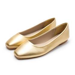 Rojeam Frauen Classic Flats Schuhe Ballett Slip On Damen Klassische Ballerinas Profilsohle Flach Matt Gold 33 EU von Rojeam