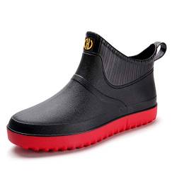 Rojeam Herren Regenstiefel Wasserdichte Gummi Chelsea Schuhe Outdoor Walking Wasserschuhe Stiefeletten Schwarz Rot 43 EU von Rojeam