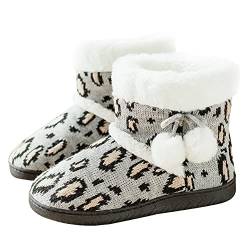 Rojeam Winter Warme Hausschuhe Damen Herren Winterschuhe Gefüttert Pantoffeln Stiefel rutschfest, Leopardo, Größe 36/37 EU von Rojeam