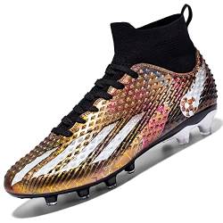 Rokiemen Fußballschuhe Herren High Top Spike Cleats Fussballschuhe Jugend Kinder Professionelle Athletics Trainingsschuhe Outdoor Turnschuhe Sportschuhe Fußball Stiefel Gold 38 EU von Rokiemen