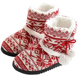 Rokiemen Herren Damen Hausschuhe Hüttenschuh Hohe Plüsch Gefüttert Hüttenstiefel rutschfest Warm Winter Pantoffeln Unisex Rot 35/36 von Rokiemen