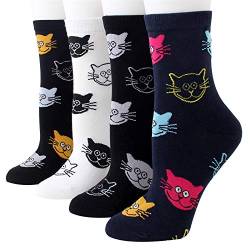 Rembcom Damen Socken Baumwolle 5 Paar Süße Lustige Bunte Socken Damen Thermal Socken Atmungsaktiv We (Meow) von Rokmym