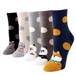 Rembcom Damen Socken Baumwolle 5 Paar Süße Lustige Bunte Socken Damen Thermal Socken Atmungsaktiv We (Süße Tiere) von Rokmym