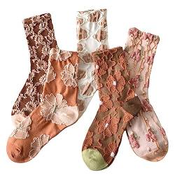 Rokmym Damen Floral Vintage Crew Socken Ethno Jacquard Knit Set knöchelhohe Baumwollsocken für Frauen 5er Pack, Orange/Abendrot im Zickzackmuster (Sunset Chevron), 5-9 von Rokmym