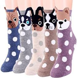 Rokmym Damen Socken Baumwolle 5 Paar Süße Lustige Bunte Socken Damen Thermal Socken Atmungsaktiv We (Dots Rüschen) von Rokmym