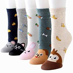 Rokmym Damen Socken Baumwolle 5 Paar Süße Lustige Bunte Socken Damen Thermal Socken Atmungsaktiv We (Flamingo) von Rokmym