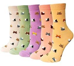 Rokmym Damen Socken Baumwolle 5 Paar Süße Lustige Bunte Socken Damen Thermal Socken Atmungsaktiv We (Katzen) von Rokmym