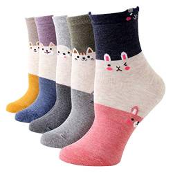 Rokmym Damen Socken Baumwolle 5 Paar Süße Lustige Bunte Socken Damen Thermal Socken Atmungsaktiv We (Süße Hase) von Rokmym