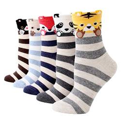 Rokmym Damen Socken Baumwolle 5 Paar Süße Lustige Bunte Socken Damen Thermal Socken Atmungsaktiv We (Tiger/Streifen) von Rokmym