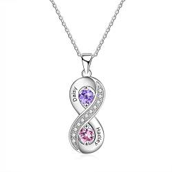 RolaOnly Damen Kette mit Namen Unendlich Halskette mit Geburtsstein Silber 925 Anhänger Personalisierter Schmuck Individuelle Gravur Geschenk für Frauen Mütter (Stil 1) von RolaOnly