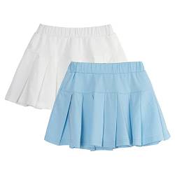 2 Stück Mädchen Kurzer Faltenrock Elastische Taille Kinder Solide Sport Rock mit Hose Drunter(Blau Weiß,120/5-6 Jahre) von Rolanko