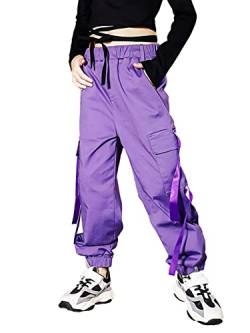 Kinder Cargo Hose Elastische Taille Jogger Hose für Jungen Mädchen Street Hip Hop(Violett,146-152) von Rolanko