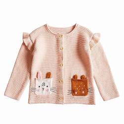 Rolanko Baby Mädchen Baumwolle Strickjacke Cardigan mit Knopfleiste(Rosa Katze, Größe:90) von Rolanko