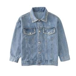 Rolanko Jeansjacke für Mädchen, Basic Trucker Jacke aus Denim Outwear Button Down Jeans Hemden, Blau Perle, Größe: 140/8-9 Jahre von Rolanko