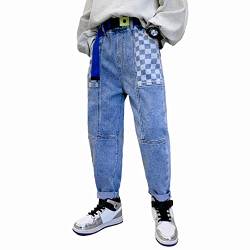 Rolanko Jungen Zerrissene Jeans mit Elastischer Taille, Retro-Denimhose mit Konischem Beindesign und Taschen für Kinder, Blau Lattice, Größe:130 von Rolanko