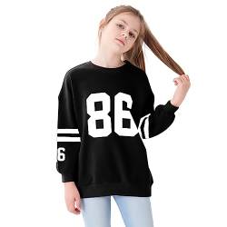 Rolanko Kinder Mädchen Sweatshirt lose T-Shirt Langarm Top Rundhals Pullover Baumwolle Langarmshirts(Schwarz,Größe:140/8-9 Jahre) von Rolanko