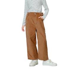 Rolanko Mädchen Cordhose, Pull On Elastische Taille Gerades Bein Abgeschnitten Lange Hosen für Kinder, Braun, Größe: 140/8-9 Jahre von Rolanko