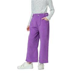 Rolanko Mädchen Cordhose, Pull On Elastische Taille Gerades Bein Abgeschnitten Lange Hosen für Kinder, Violett, Größe: 140/8-9 Jahre von Rolanko