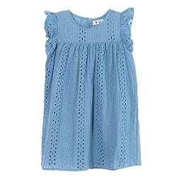 Rolanko Mädchen Freizeitkleider, flatternde Ärmel Baumwolle A-Linie hohles Kleid für Kleinkinder Mädchen, Blau, 6-7 Jahre, Größe: 130 von Rolanko
