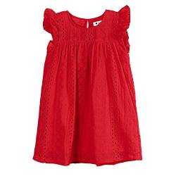 Rolanko Mädchen Freizeitkleider, flatternde Ärmel Baumwolle A-Linie hohles Kleid für Kleinkinder Mädchen, Rot, 3-4 Jahre, Größe: 100 von Rolanko