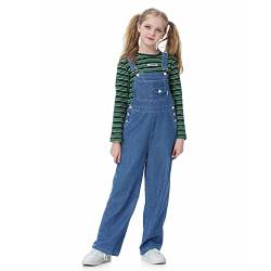 Rolanko Mädchen Kinder Jeans Latzhose Jumpsuit Lange Hose Overall mit Verstellbaren Hosenträgern, Blue Button, Größe:150 von Rolanko