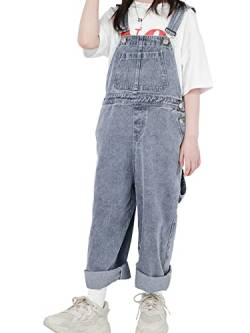 Rolanko Mädchen Kinder Jeans Latzhose Jumpsuit Lange Hose Overall mit Verstellbaren Hosenträgern, Blue Pocket, Größe:150 von Rolanko