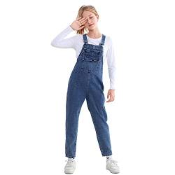 Rolanko Mädchen Kinder Jeans Latzhose Jumpsuit Lange Hose Overall mit Verstellbaren Hosenträgern, Blue Pocket, Größe:170 von Rolanko