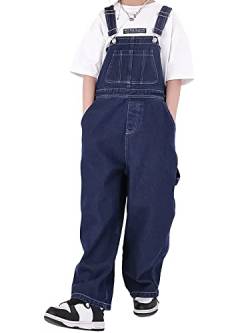 Rolanko Mädchen Kinder Jeans Latzhose Jumpsuit Lange Hose Overall mit Verstellbaren Hosenträgern, Dark Blue Pocket, Größe:150 von Rolanko