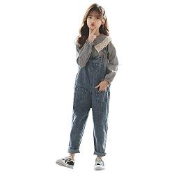 Rolanko Mädchen Kinder Jeans Latzhose Jumpsuit Lange Hose Overall mit Verstellbaren Hosenträgern, Grau, Größe:130 von Rolanko