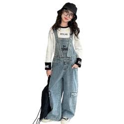 Rolanko Mädchen Kinder Jeans Latzhose Jumpsuit Lange Hose Overall mit Verstellbaren Hosenträgern, Weinlese Blau, Größe:130 von Rolanko