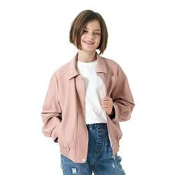 Rolanko Mädchen Kunstlederjacke, Motorrad Reißverschluss bis Flug Warme Outwear Mantel für Kinder, (Rosa, Größe: 140/8-9 Jahre) von Rolanko