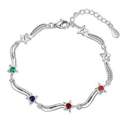 Rolaonly Damen Armband mit 4 Namen Gravur Geburtsstein 925 Sterling Silber Sterne Kristall Personalisiert Schmuck für Kinder Mädchen Frauen mutter und tochter mit Geschenkbox von Rolaonly