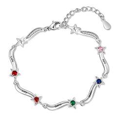 Rolaonly Damen Armband mit 5 Namen Gravur Geburtsstein 925 Sterling Silber Sterne Kristall Personalisiert Schmuck für Kinder Mädchen Frauen mutter und tochter mit Geschenkbox von Rolaonly