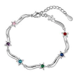 Rolaonly Damen Armband mit 6 Namen Gravur Geburtsstein 925 Sterling Silber Sterne Kristall Personalisiert Schmuck für Kinder Mädchen Frauen mutter und tochter mit Geschenkbox von Rolaonly