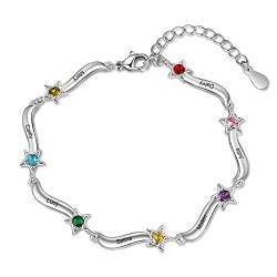 Rolaonly Damen Armband mit 7 Namen Gravur Geburtsstein 925 Sterling Silber Sterne Kristall Personalisiert Schmuck für Kinder Mädchen Frauen mutter und tochter mit Geschenkbox von Rolaonly