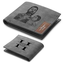 Rolaonly Herren Geldbörse mit Namen Foto Gravur Personalisiert Wallet Grau PU Leder Brieftasche Geschenk für Geburtstag/Weihnachten/Valentinstag/Vatertag von Rolaonly