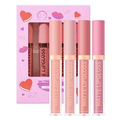 Lipgloss-Set,4-farbiges feuchtigkeitsspendendes Lipgloss-Lippenstift-Set für Damen | Professioneller Make-up-Lippenstift Schimmernde Lipglosse für Damen und Mädchen Mattlippenstift Rolempon von Rolempon