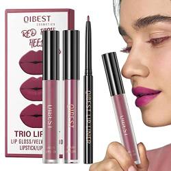 Lippenstift mit Lip Liner Set,Matter flüssiger Lippenstift Lipgloss Lip Liner Pen | Antihaft-Cup Lipgloss Matte Lip Glaze Make-up-Geschenkset für Frauen Mädchen Ganzjähriges Make-up Rolempon von Rolempon