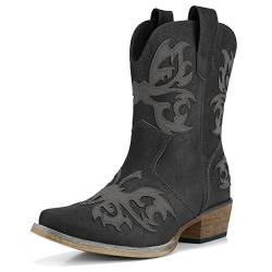 HISEA Damen Western Cowgirl Stiefel mit Pull-Up Tabs Kurze Damen Stiefeletten Snip Toe, schwarz, 42 EU von Rollda