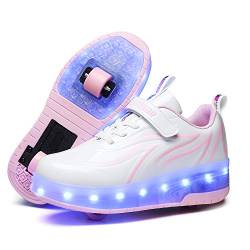 LED USB wiederaufladbar Lichter blinkende Farbe wechselnde Schuhe Multisport Outdoor auf Rollen Sport Gymnastik Sneakers mit Rolle Mädchen Jungen, Rose1689 Doppelrad, 28 EU von Roller&Skates