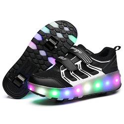 LED USB wiederaufladbar Lichter blinkende Farbe wechselnde Schuhe Multisport Outdoor auf Rollen Sport Gymnastik Sneakers mit Rolle Mädchen Jungen, Schwarz Ws Doppelrad, 35 EU von Roller&Skates