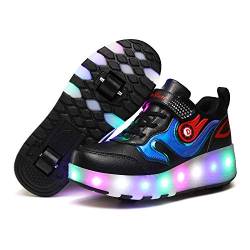Unisex Jungen Mädchen,Farbige LED-Beleuchtung,USB wiederaufladbar,Trainer Rollschuhe mit einzelnen Doppelrollen,Hinterrad Einziehbar,Vorderrad Abnehmbare Turnschuhe von Roller&Skates